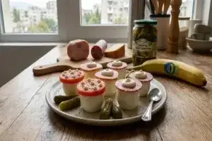 Гарнирани „Гъби“ от варени яйца