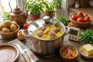 Варена кокошка с картофи