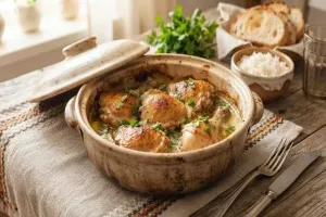 Пиле, задушено с масло